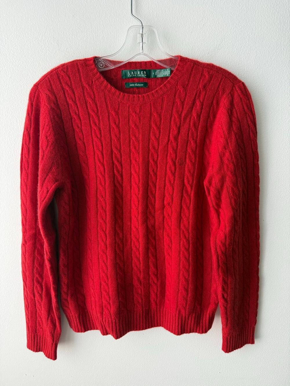 Ralph Lauren Red Cashmere Cable Knit Sweater Women S Embroidered Logo Preppy Top